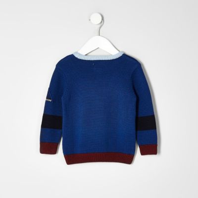 Mini boys blue block knit jumper
